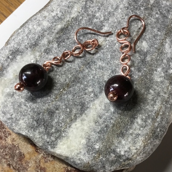 high grade genuine red garnet copper earrings - Picture 6 of 6
